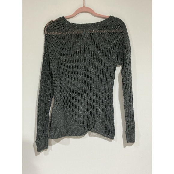 Woman’s Converse All Star Medium Dark Gray Open Knit Pullover Sweater - Picture 2 of 9